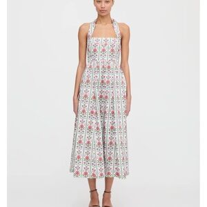 Hill House Pink and Green Floral Halter Midi Dress - XXL